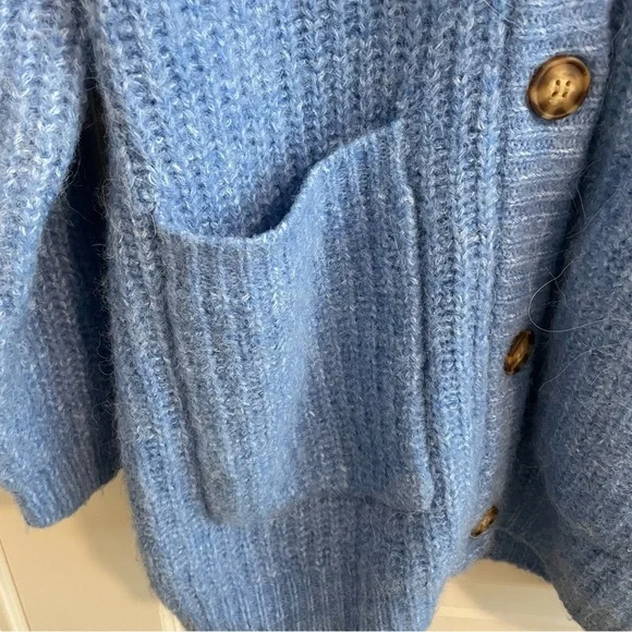 Zara Cardigan Sweater Chunky Grandpa Alpaca Blend Blue Heather Size Medium - Picture 8 of 10